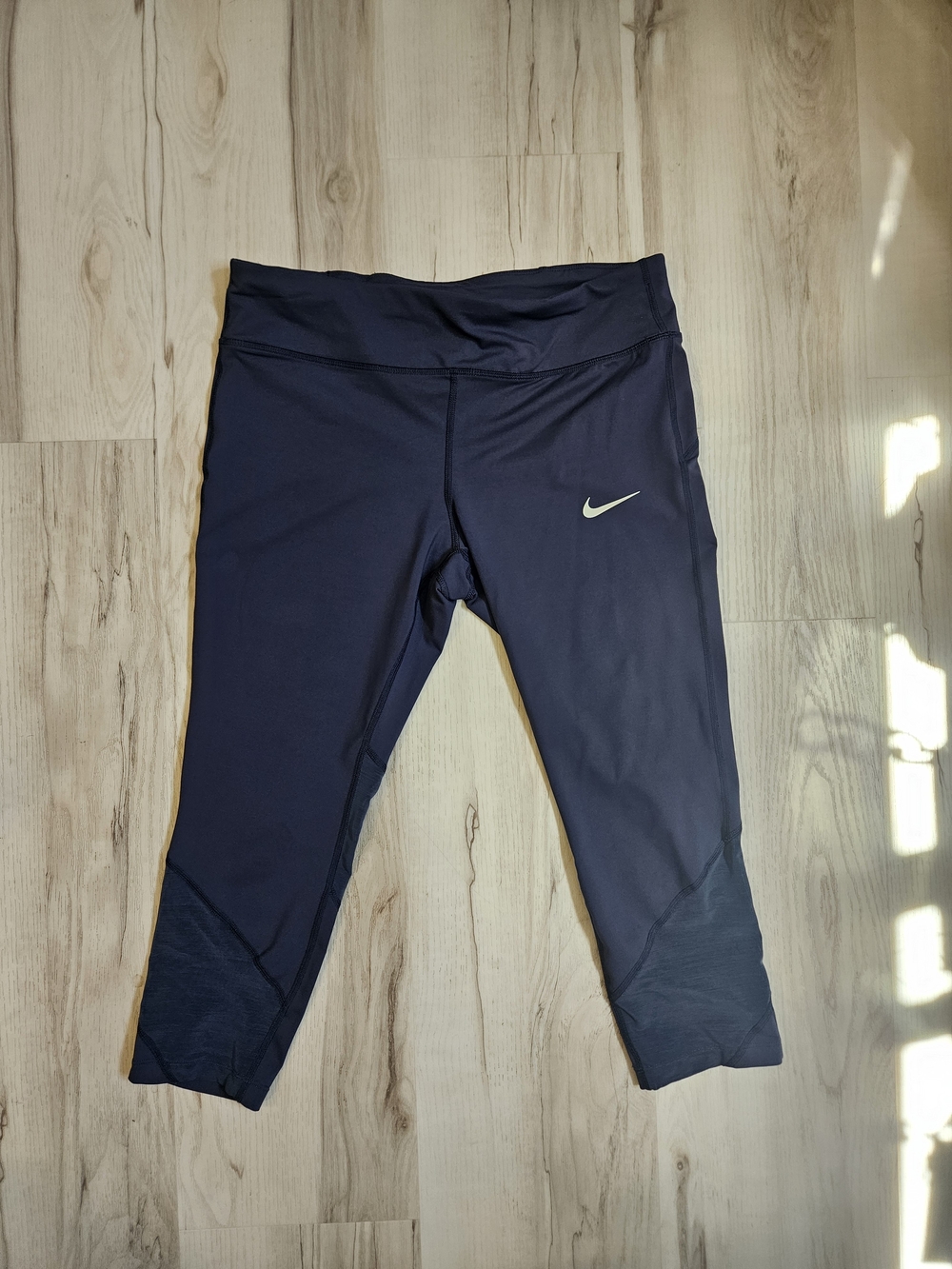 Nike Racer Running Crop Leggings Navy Blue Gold Swoosh Capri Athletic XL